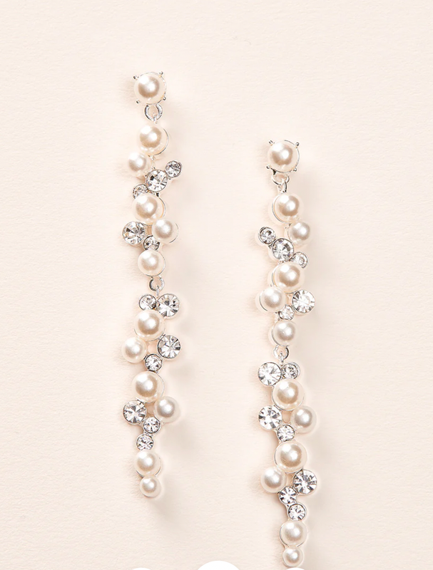 Long Faux Pearl/Crystal Formal Earrings