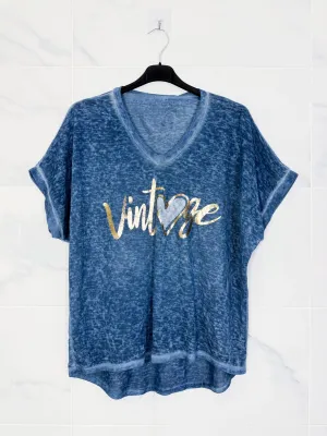 Distressed Metallic Gold Vintage Casual Tee Shirt