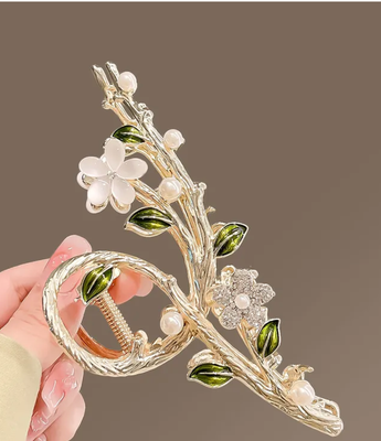 Large Gold Floral/Pearl Accent Hair Claw