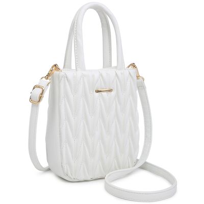 White Vegan Leather Quilted Mini Tote Satchel