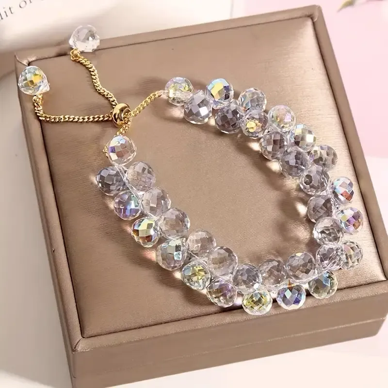Faceted Round AB Crystal Bead Adjustable Bracelet