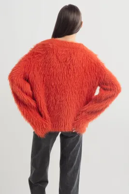 Burnt Orange Fuzzy Eyelash Sweater