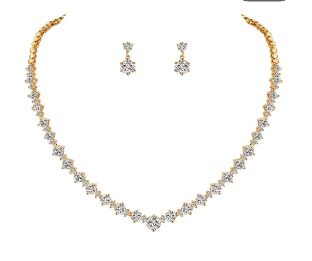 Gold Plated AAA Cubic Zirconia Collar Formal Set