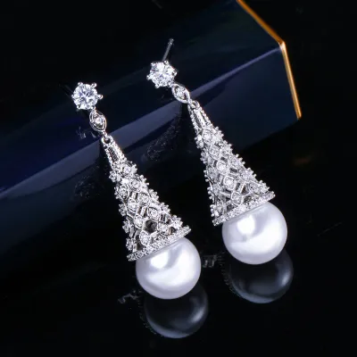 Gorgeous Unique Regal AAA CZ/Pearl Bottom Earring
