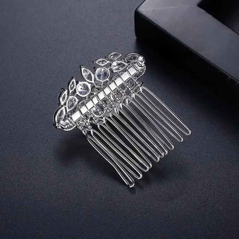 Multi Shape AAA Cubic Zirconia Cluster Pearl Center Hair Comb