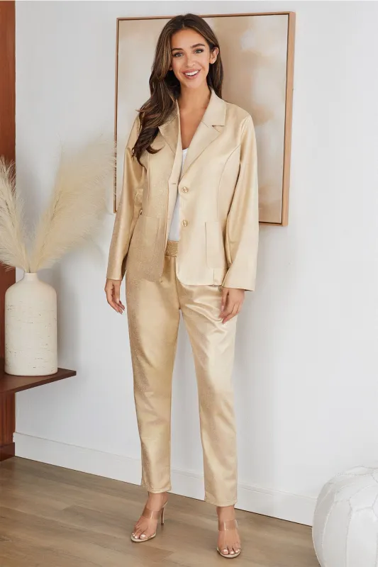Italian  Gold Vegan Leather Button Front Blazer