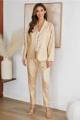 Italian Gold Vegan Leather Button Front Blazer