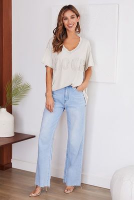 Beige Rock Patch Detail Short Sleeve Shirt