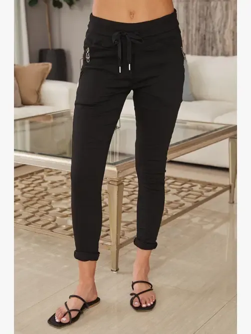 Italian Texture Stripe Crinkle Black Jogger