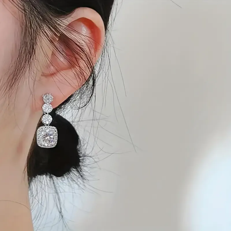 AAA CZ Cascading Round Stones with Emerald Cut Halo Bottom