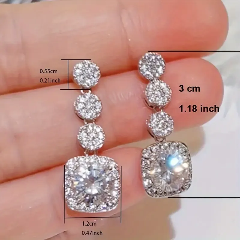 AAA CZ Cascading Round Stones with Emerald Cut Halo Bottom