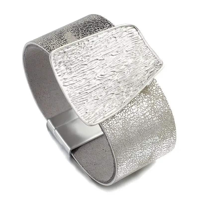 Vegan Leather Geometric Pendant Magnetic Bracelet