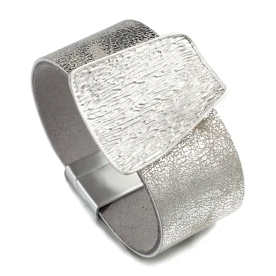 Vegan Leather Geometric Pendant Magnetic Bracelet