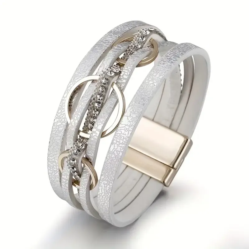Rhinestone Embellished Strap Magnetic Bracelet