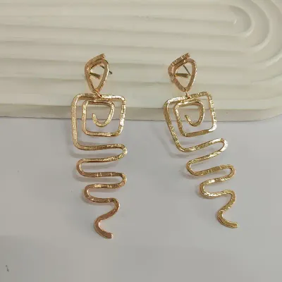 Golden Abstract Geometric Spiral Drop Earrings