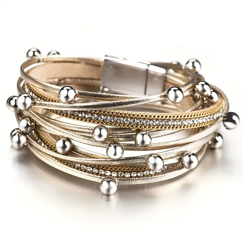Long Wrap Around Bead/Rhinestone Magnetic Bracelet