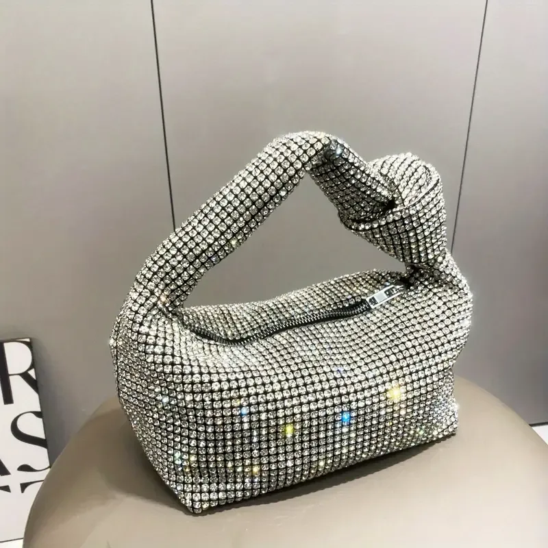 Spectacular Full Crystal Zipper Top Handbag