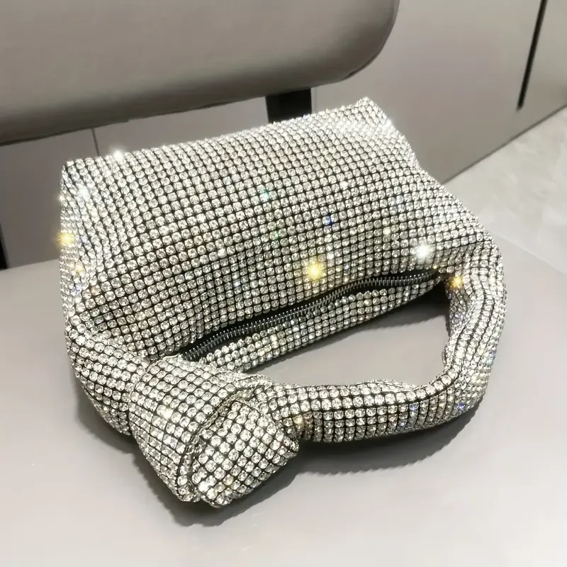 Spectacular Full Crystal Zipper Top Handbag