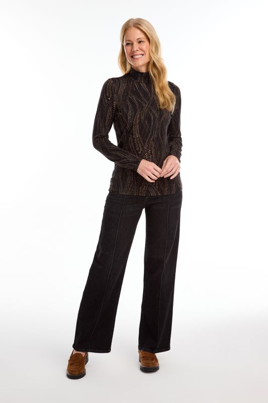 FDJ Oliva Pintuck Wide Leg Black Washed Denim Jean