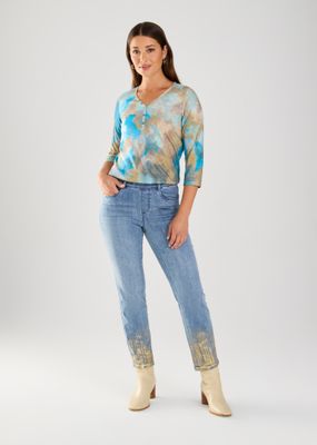 FDJ Pull On Denim with Gold Foil Detail Bottom