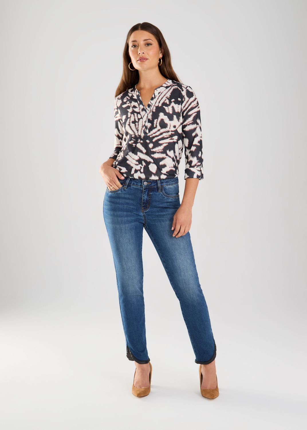 FDJ Black Vegan Leather Trim Ankle Jean