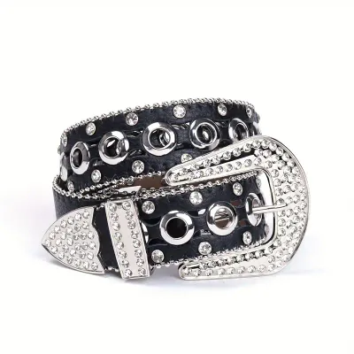 Black/Silver Adjustable Rhinestone Eyelet Belt
