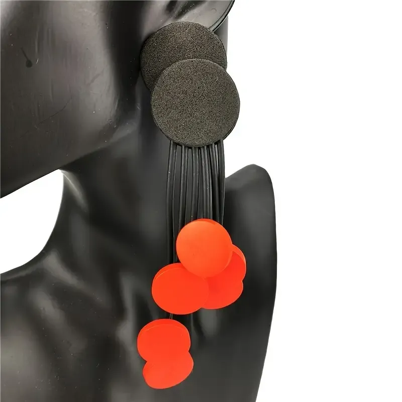 Unique Black/Red Rubber/Wood Disc Earrings