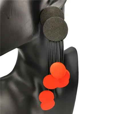Unique Black/Red Rubber/Wood Disc Earrings