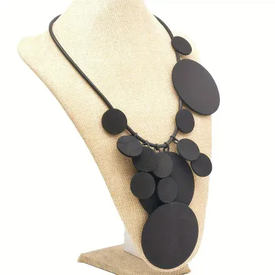 Unique Black Designer Inspired Hand Made Wooden Disc Necklace