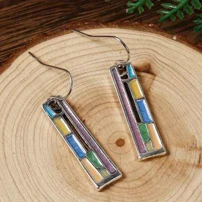 Elegant Style Colorful Enamel Rectangle Dangle Earrings