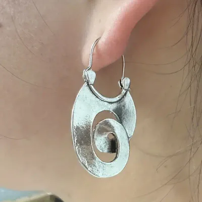 Silver Plated Vintage Spiral Pendant Hoop Earrings
