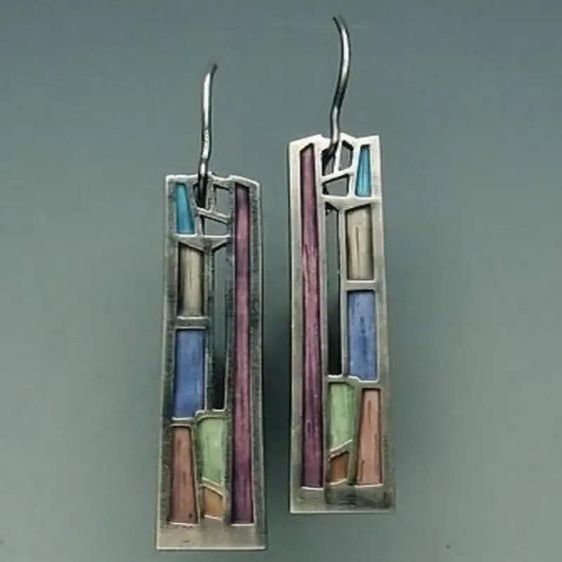 Elegant Style Colorful Enamel Rectangle Dangle Earrings