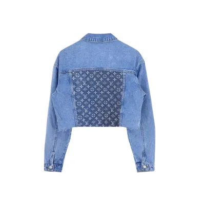 Genuine Upcycled LV Blue Denim Cropped Jacket