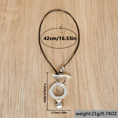 Black Cord/Silver Geometric Multiple Disc Interlocking Necklace