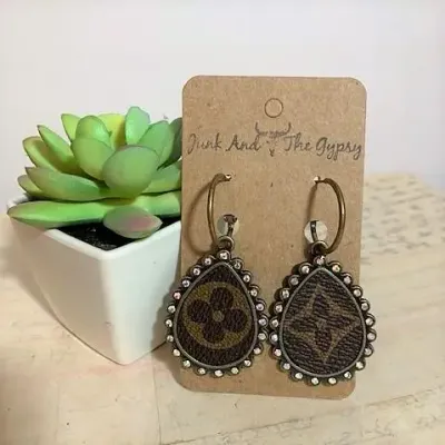 Teardrop Upcycled Louis Vuitton Hoop Earrings