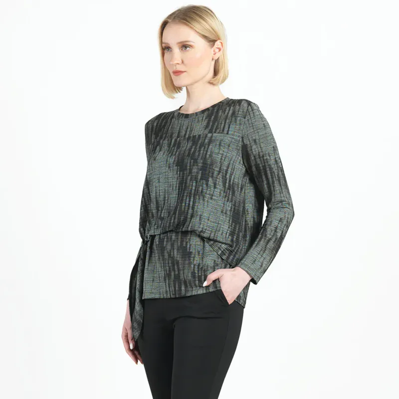 Olive Crinkle Pleat - Blouson Overlay Side Tie Top