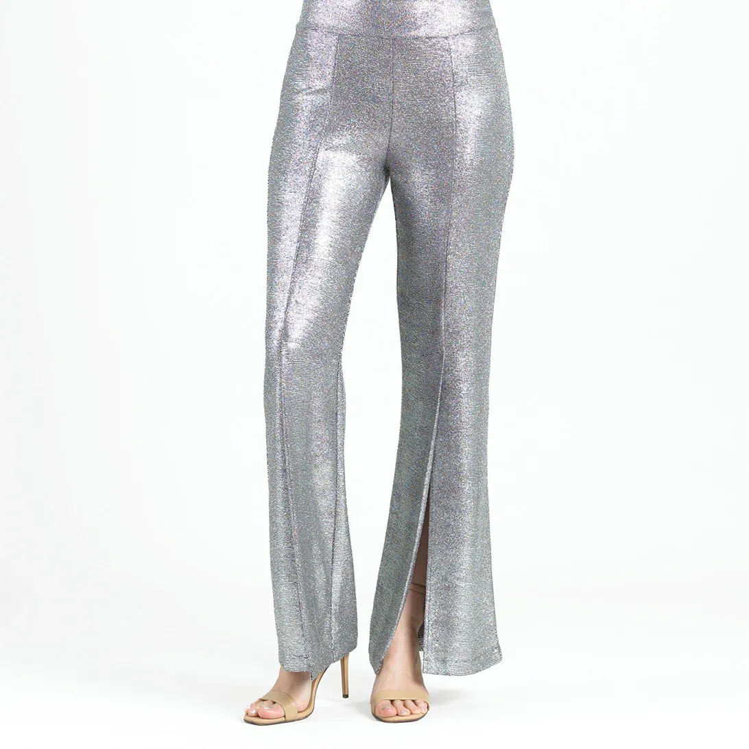 Gunmetal Glitter Foil - Kick Front High Slit Pant