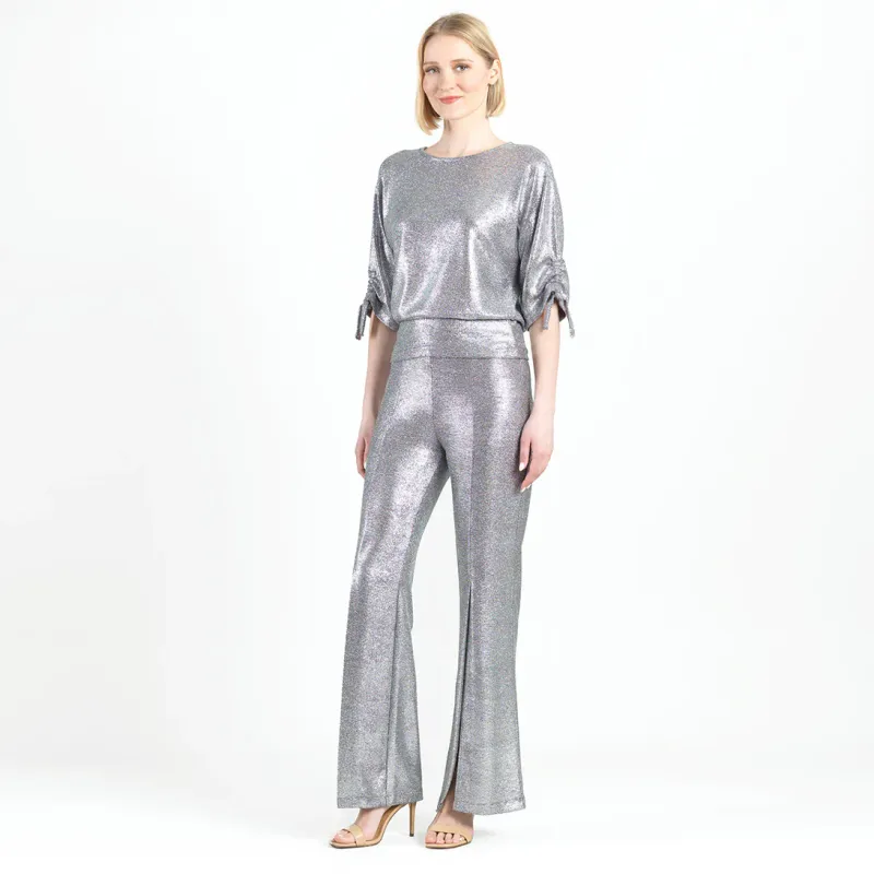 Gunmetal Glitter Foil - Kick Front High Slit Pant