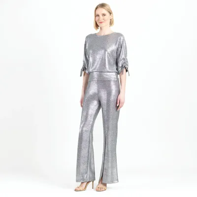 Gunmetal Glitter Foil - Kick Front High Slit Pant