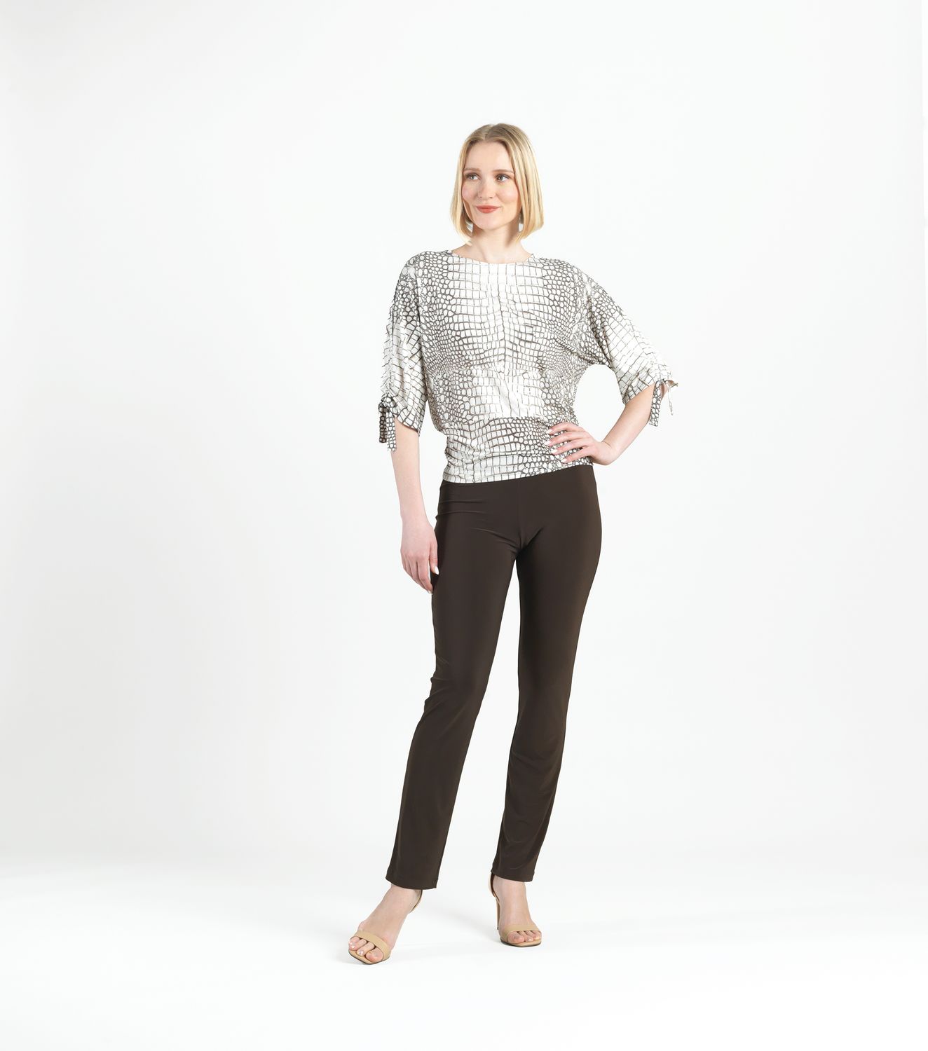 Shimmer Croc Print Top/PullTie Cuff Detail