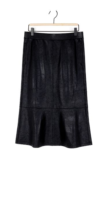 Liquid Leather Midi Flounce Pull-On Skirt