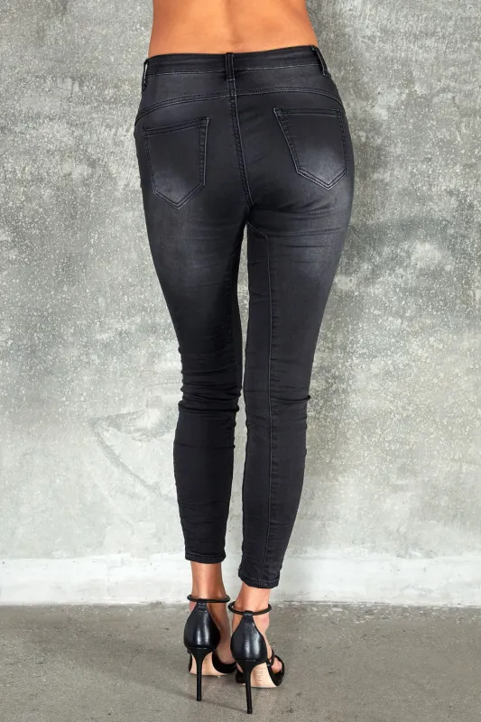 Italian Stone Washed Black Vegan Leather Jogger