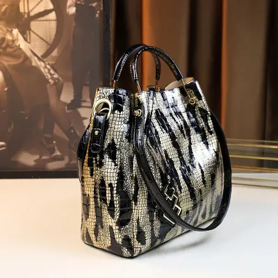 Gorgeous Black/Gold High Gloss Vegan Leather Designer Look Handbag