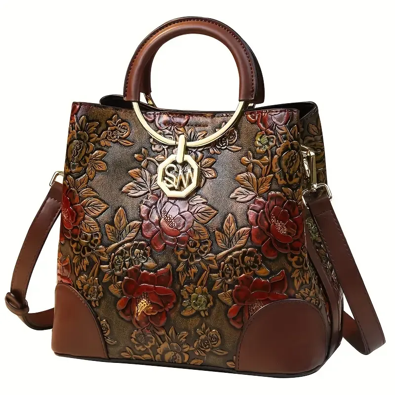 Gorgeous Embossed Vegan Leather Bucket Handbag