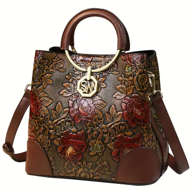 Gorgeous Embossed Vegan Leather Bucket Handbag