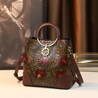 Gorgeous Embossed Vegan Leather Bucket Handbag