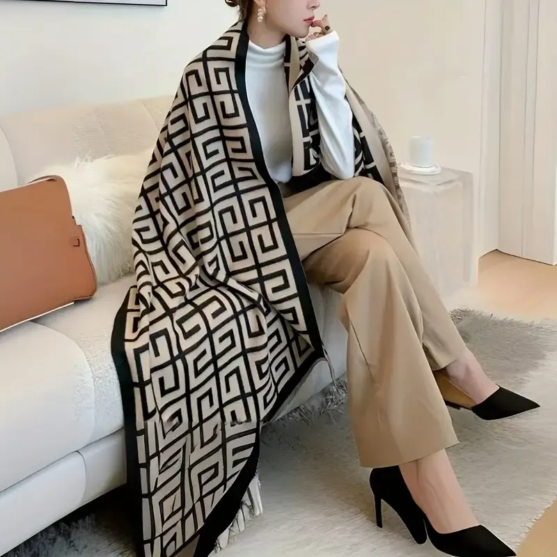 Designer Inspired Jacquard Scarf Cashmere Feel Large Scarf
