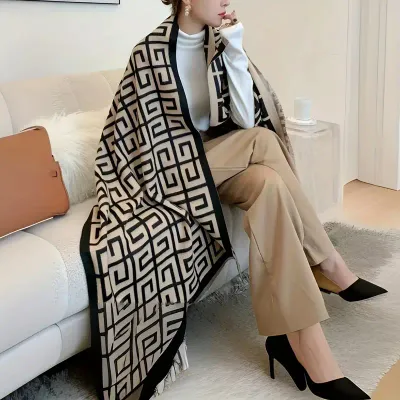 Designer Inspired Jacquard Scarf Cashmere Feel Large Scarf