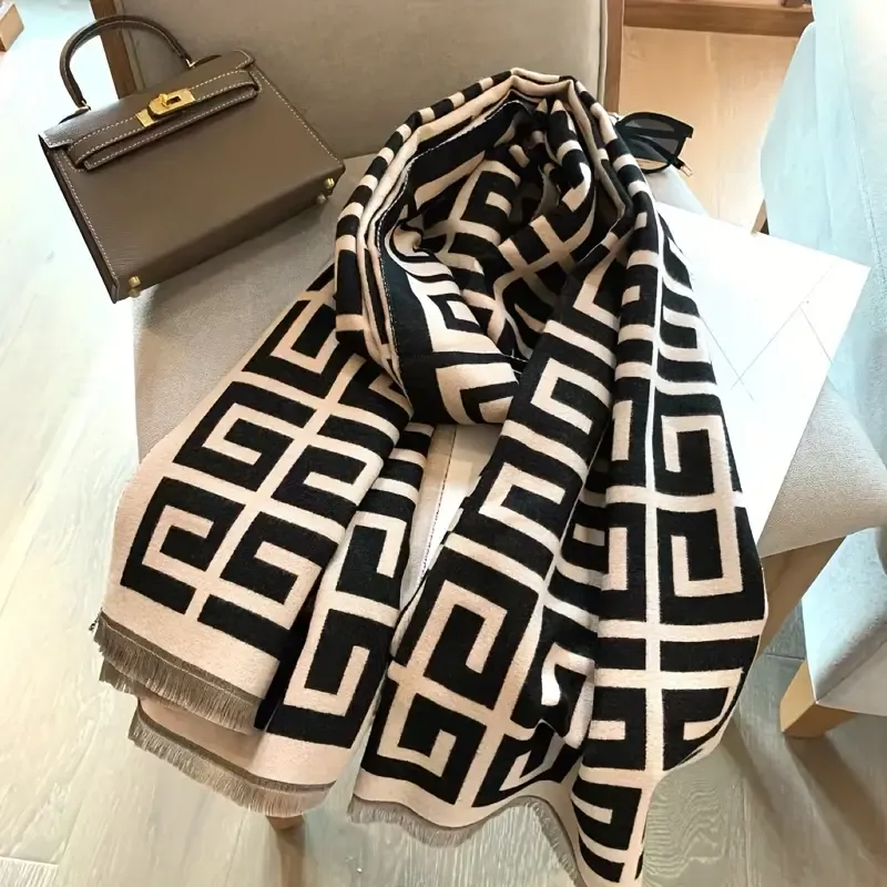 Designer Inspired Jacquard Scarf Cashmere Feel Large Scarf