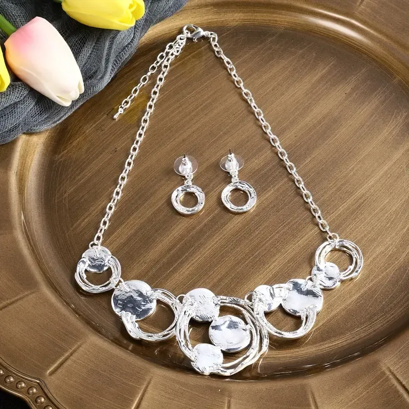 Silver Grey/White Epoxy Geometric Circular Hollow Design Set